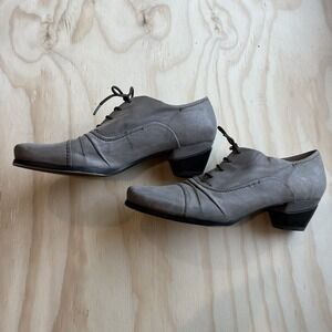 Biala Keely Cap-Toe Oxford Heel Leather Shoes Gray Lace-Up Size 42 Womens